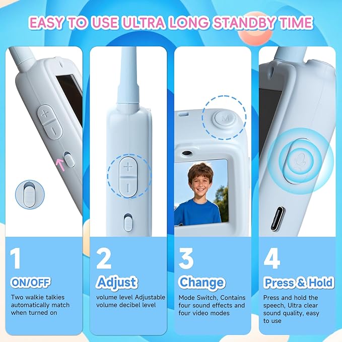 Video Walkie Talkies for Kids, 2 Pack Handheld Rechargeable Walkie Talkie 2 Player Toy with Screen, Long Range Two Way Radios, 4 Voice Effects, Fun Birthday Gift for Boys Girls Ages 3 4 5 6 7 8-12