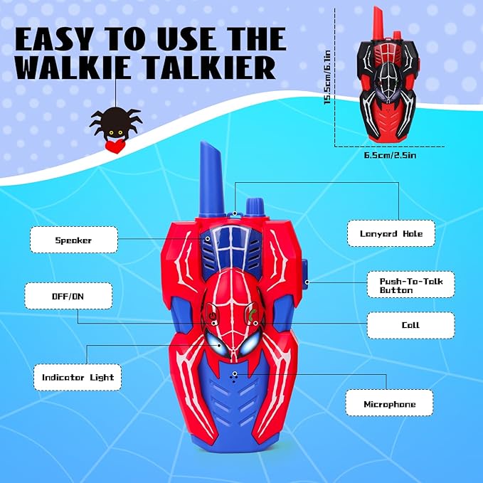 Kids Walkie Talkies Toys for 4 5 6 Years Old Boys,Spider Toy Gifts Age 4 5 6 7 8 Toddler Walkie Talkies 2 Pack with Lanyard for Outdoor Garden Hiking Camping Play Boy Girls Birthday Presents