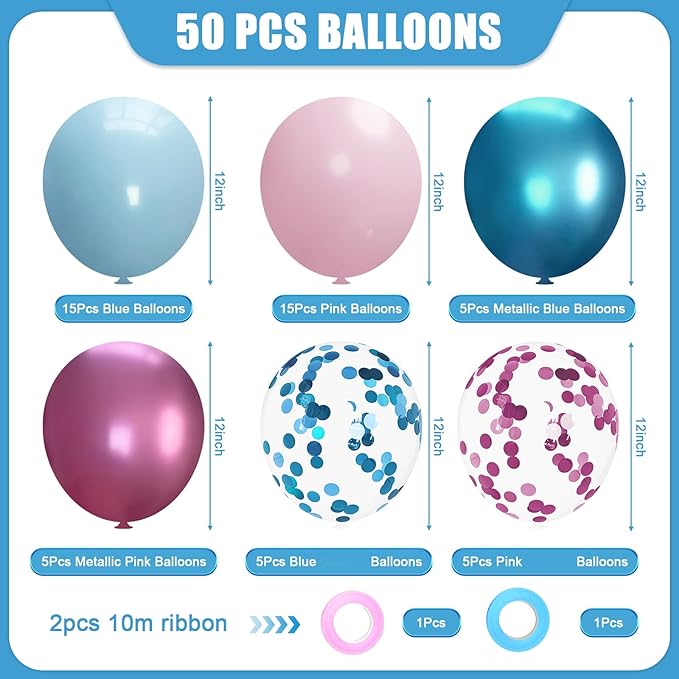 Pink and Blue Party Balloons,Pink Blue Latex Balloons 50 Pcs 12 inch Blue and Pink Gender Reveal Party Balloons for Gender Reveal Wedding Engagement Birthday Parties Baby Shower Decoration