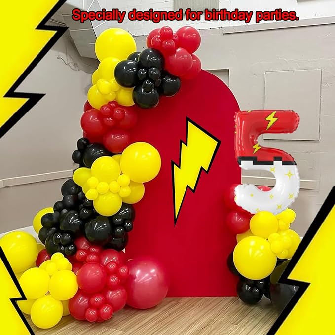 40 Inch Red White Cartoon Theme Number Balloons Large Birthday Party Number Balloons Cartoon Animation for Kids Birthday Party Decoration Supplies (Number 5)