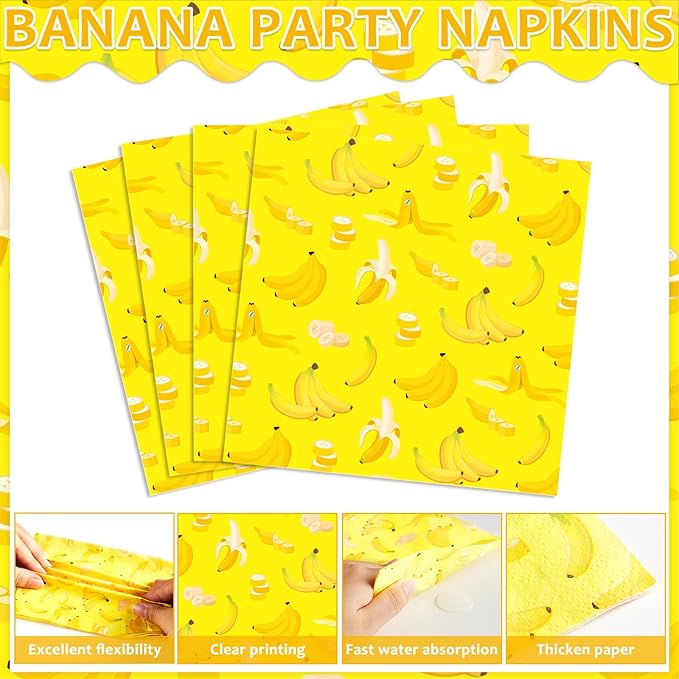 96PCS Banana Party Paper Plates and Napkins Banana Themed Party Decorations Yellow Fruit Napkins and Forks for yellow fruit Birthday Gatherings Decorations