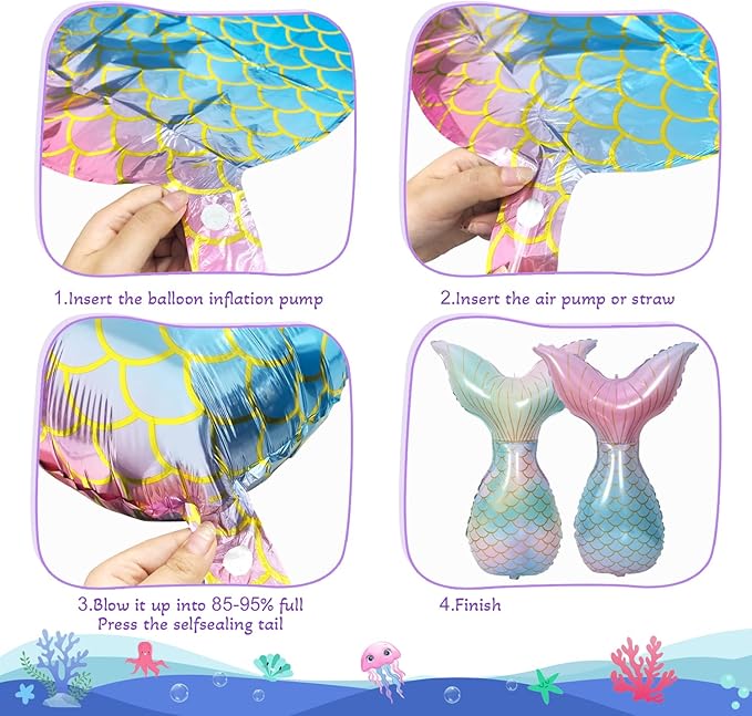 Mermaid Birthday Decorations 40 Inch Giant 5 Years Old Foil Balloons Kit for Girls Under The Sea Theme Party 21Pcs Balloons for Birthday Anniversary Baby Shower Party Decorations Supplies