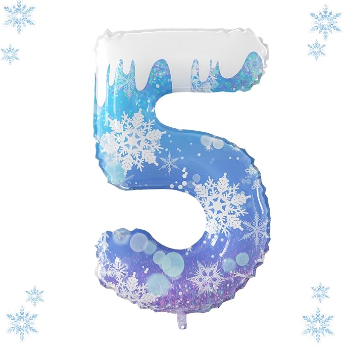 40 Inch Frozen Balloon Number 5 Birthday Balloons Decorations for Girls Birthday Snowflake Themed Party Supplies Winter Party Decorations (Blue Snowflake, number 5)