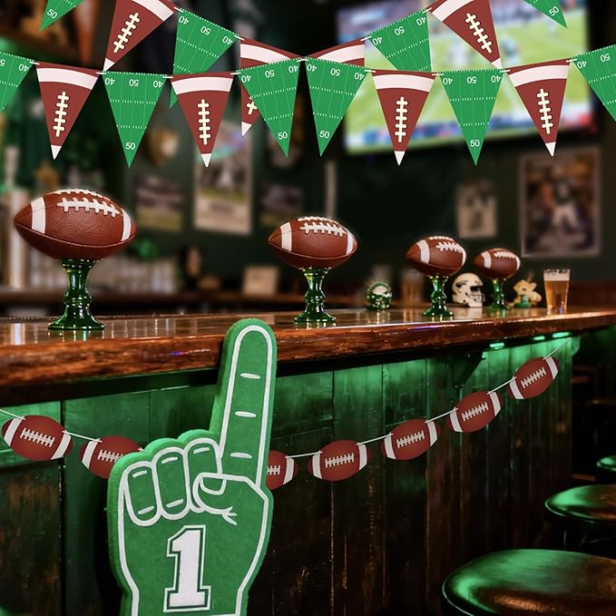 4 PCS Football Party Decorations Football Banner Flags Football Paper Garlands with Pennant Buntings for Sports Theme Birthday Party Decorations Baby Shower