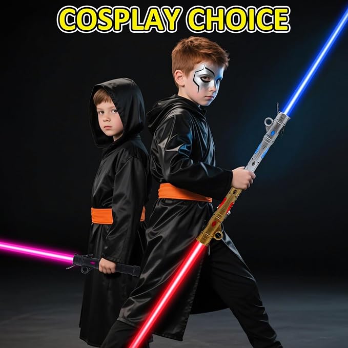 Light Sword Toy for Kids, LED Dual Light Sabers with FX Sound Rechargeable Light Sword Set for Galaxy War Fighter Warriors, Halloween Dress Up Party Kid Gift, Christmas Birthday Present (2 Pack)