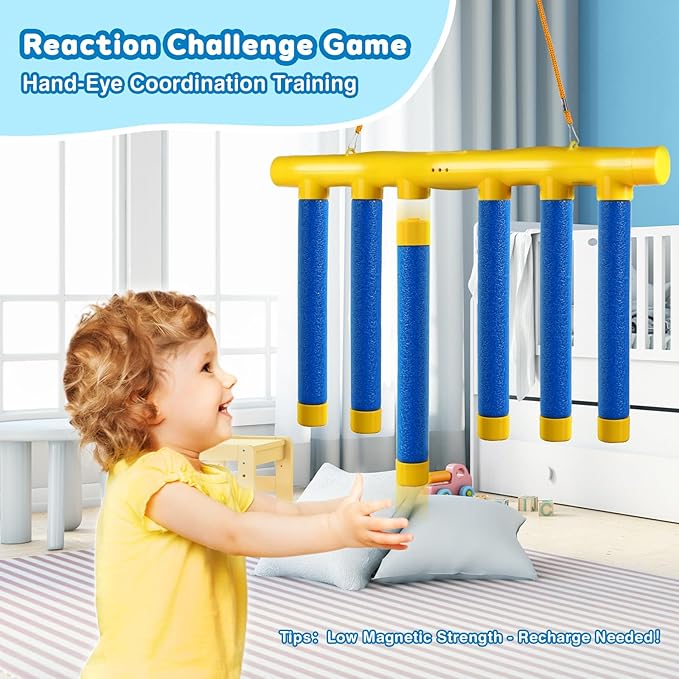 Hand Speed Challenge Game - Reflex Drop Sticks with Voice Prompts, 3 Speed Modes, USB Rechargeable, Family Party Toys for Kids & Adults-Blue