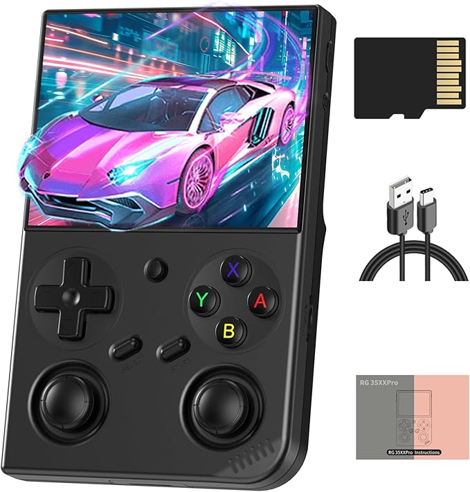 RG35XX Pro Retro Handheld Game Console 3.5-inch IPS Screen 64GB Game Card RG35XX Pro Linux OS Player 3200mAh Battery Compatible with Bluetooth WiFi RG35XXPro Black