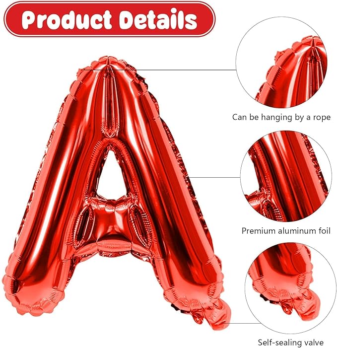 29PC Red Happy Birthday Balloon Banner, 16 Inch 3D Aluminum Letter Banner Sign, Metallic Hot Pink Red Confetti Balloons 18 Inch Star Heart Foil Balloons for Women, Men Party Supplies