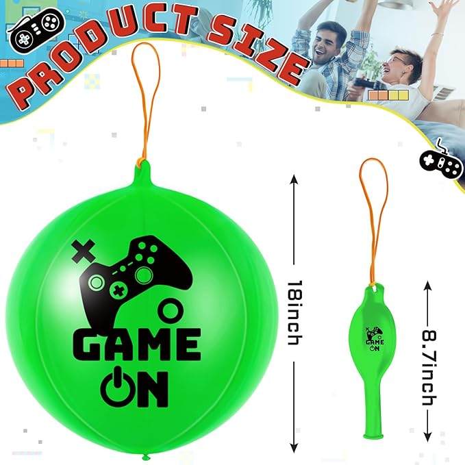 32 Pcs Video Game Punch Balloons Pixelated Punch Ball Pixel Video Game Balloons Latex Balls Toys for Birthday Party Favors Supplies, Goodie Bag Filler(Green, Black)