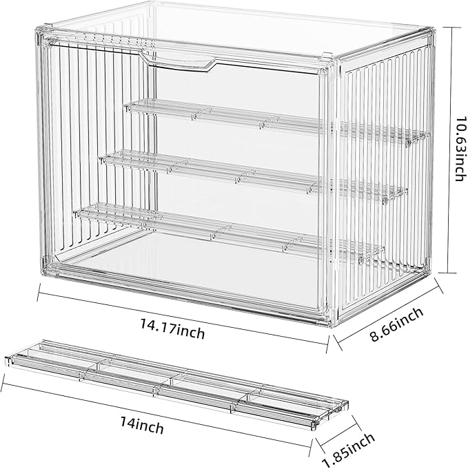 JOYZAN Acrylic Display Cases for Collectibles 4 Layer Adjustable Clear Figure Display Case with Magnetic Door Stackable Collectible Display Box with 3 Movable Plates Blind Box Case - Large 1 Pack