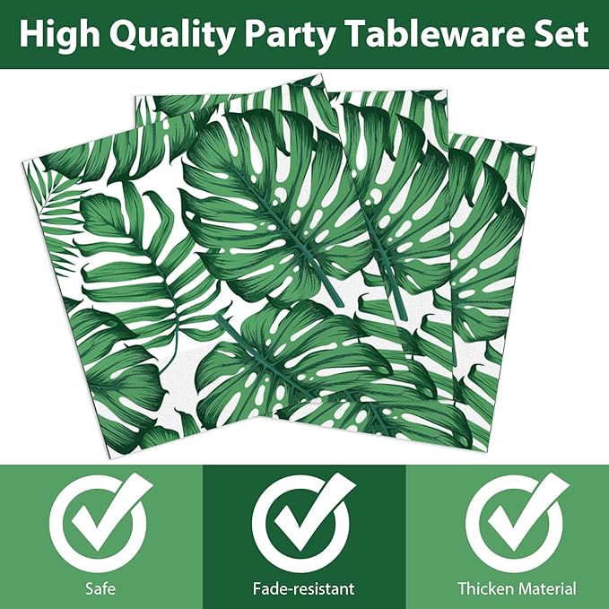 gisgfim 96 Pcs Hawaiian Luau Party Plates and Napkins Party Supplies Tropical Palm Leaf Tableware Set Summer Theme Party Decorations Favors for Birthday Baby Shower for 24 Guests
