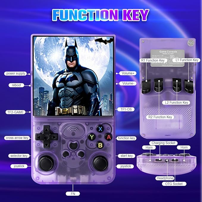 S600 Retro Handheld Game Console, 4 Inch 720p IPS Screen, 128GB with 18,000+ Pre-Installed Games, 3500mAh Battery for Long Play, Portable Linux System (Purple)