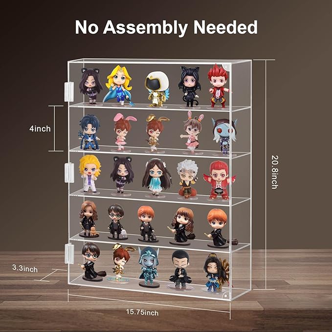 5 Tiers Acrylic Dust-Proof Display Cabinet for Mini Funko Pop Figures, Clear Wall Mounted or Desktop Action Figure Display Case for Collectibles