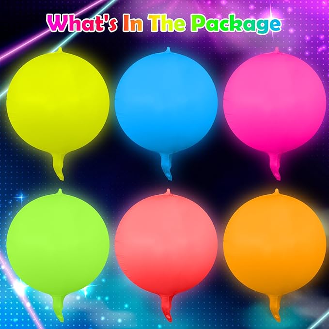 6 Pcs 22 Inches Glow in The Dark UV Neon Balloons Glow Party Supplies Neon Foil Balloons 90 80s Hip Hop for Halloween Christmas Birthday Wedding Anniversary Backdrop Decor