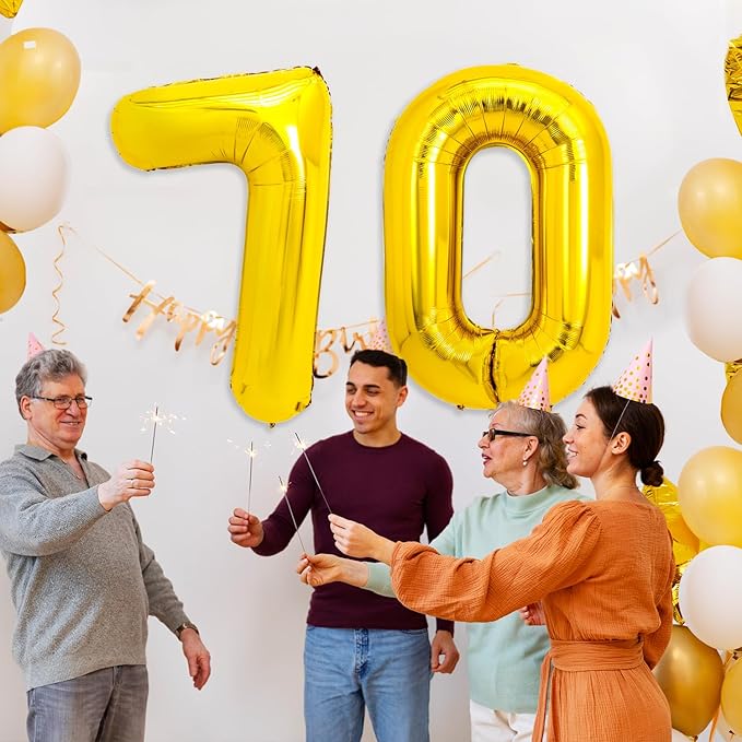 40 Inch Gold 70 Number Balloons Giant Jumbo Large Helium Mylar Foil Golden Number Balloons for Women Men 70th Birthday Party Supplies 70 Wedding Anniversary Celebration Events Decorations