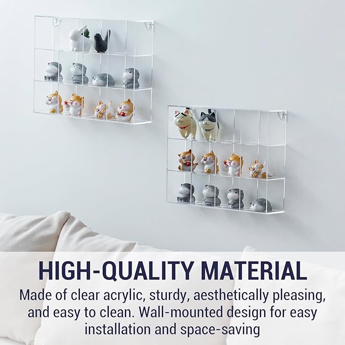 MyGift Acrylic Figure Display Case, Funko Pop Shelves 3 Tiers-12 Compartments, Collectibles, Crystals & Stones, Shadow Box Organizer Wall Mount or Desktop(15.5" W x 11.5" H)