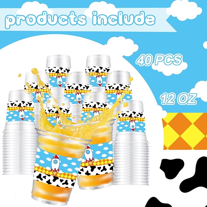 Cartoon Story Party Supplies,12oz Cartoon Story Birthday Party Cups Disposable Clear Plastic Cups for Cartoon Story Party Table Supplies (40PCS)