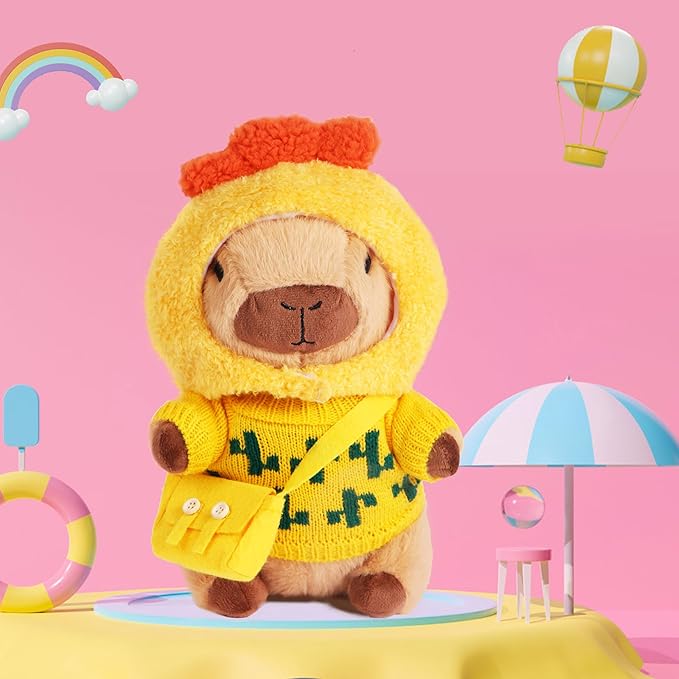 Cute Capybara Plush with 9 pcs Clothes & Accessories, Soft Capybara Stuffed Animal Capybara Plush Toy, Dress Up Kawaii Capybara Plushies Birthday Gifts for Kids Boys Girls 10.2 inch