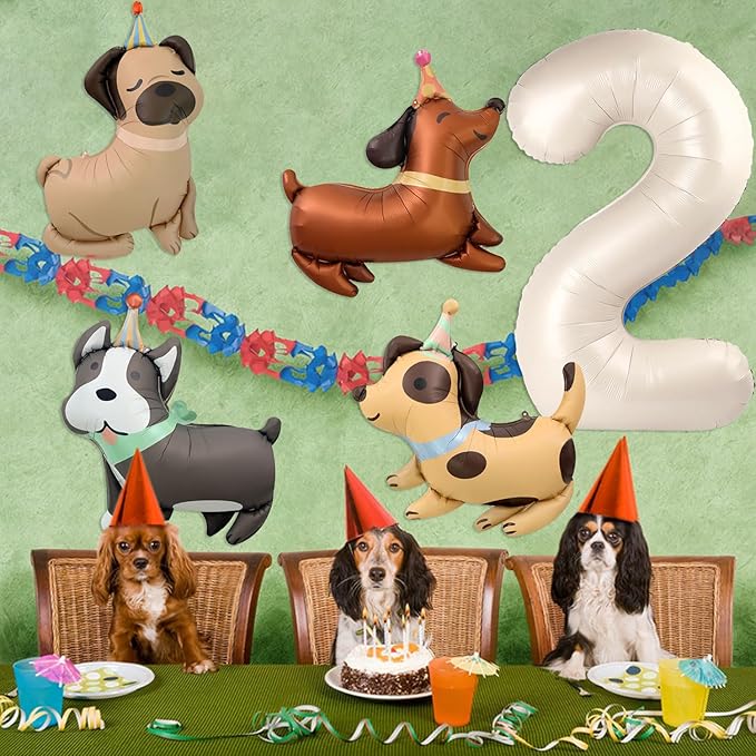 Animal Dog Balloons Puppy Balloon 40 Inch Cream White Number 2 Balloons for Dog 2nd Birthday Decorations Dogs Birthday Party Supplies