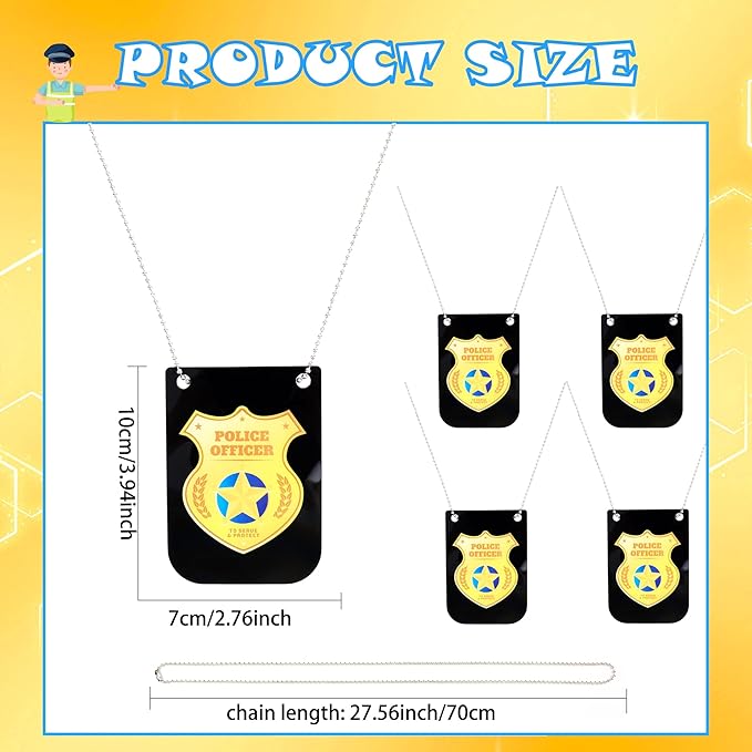 15 Pcs Pretend Play Police Badges Gold Police Badges Necklace Detective Badge Cop Badge with Chain for Accessories Role Play Dress up