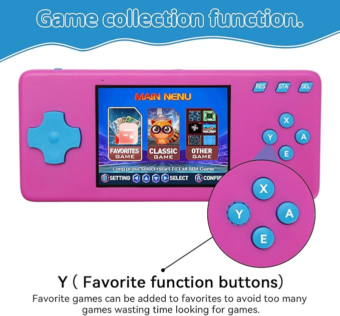 Handheld Game Console,Portable Video Game Console with Retro Games,3.2" Screen,Rechargeable Battery,Built-in Headphones and Built-in Bow Ultimate Kid Christmas Birthday Gift for Kids (Purple + Blue)