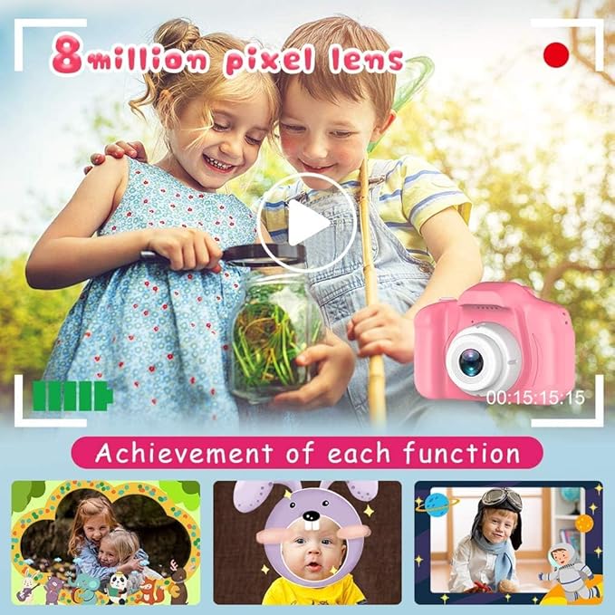 Kids Camera for Boys Girls, Video Recorder, Lightweight and Portable, Easy to Use, Ideal Gift with Cartoon Design and Lanyard, 200mah
