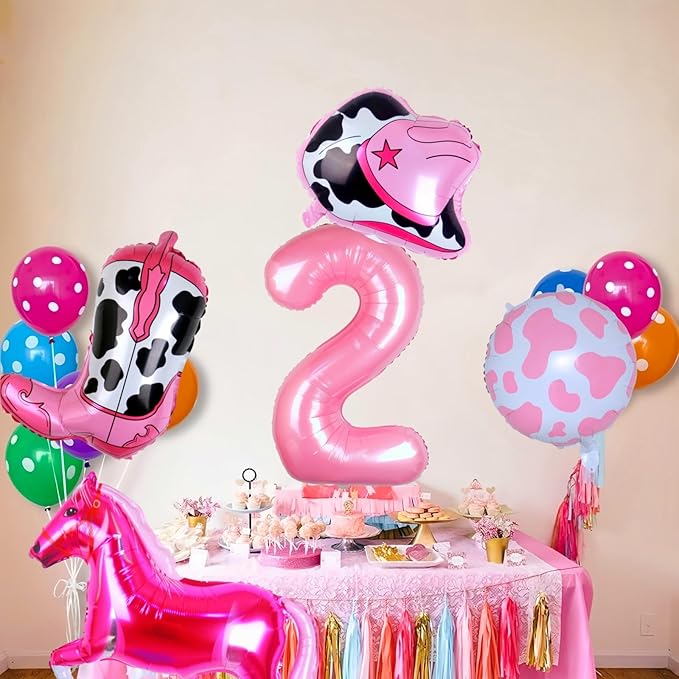 Cowgirl Balloons Pink Girl 2nd Rodeo Birthday Party Decorations, Disco Girl Western Balloons Farm Theme Moo Moo Im Two Birthday Party Décor Supplies Favors Foil Mylar 32 Inch Pink 2 Balloon