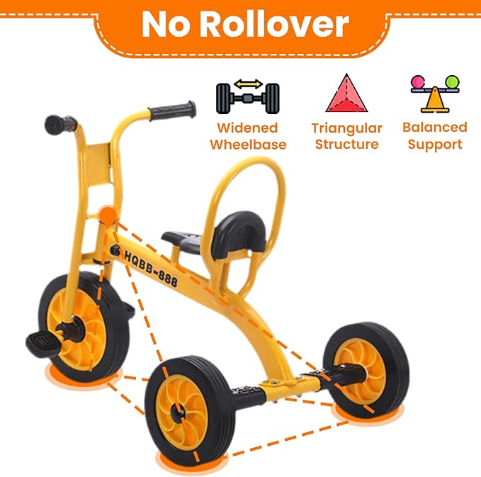 Kids Tricycle for Age 2-6, Big Wheel Kids Trike Bike, Preschool Daycare Outdoor Tricycle with Airless Rubber Tires and Non-Slip Pedals, Gift for Boys and Girls