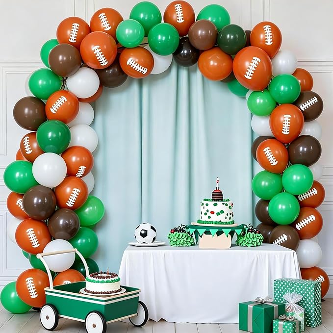 FunHot Football Balloons, 50 Pcs Green Brown Balloon, 12 Inch Ivory Retro Green Football Printed Latex Balloons for Boy Baby Shower Men Birthday Rugby Game Sport Themed Party Decorations