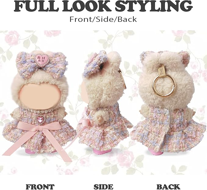 Clothes Compatible with LABUBU Doll - 4PCS Sweet Pastel Set, 17cm Doll Clothes Designer Outfit for Fairy Tales Theme, Cute Stylish Accessories for Labubu, No Doll (Cotton Candy Princess)