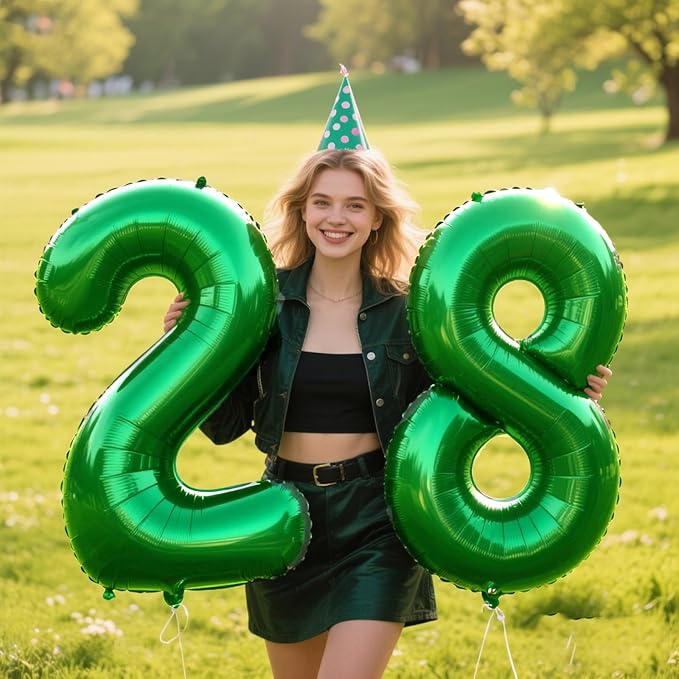 40 Inch Green Number 28 Digital Balloon,Jumbo Mylar Foil Helium Balloon for 28 Balloons for Birthday Party,Wedding Anniversary Party Decorations