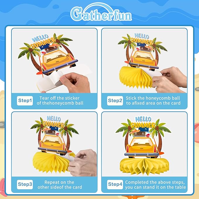 Beach Party Decorations Kit - Beach Themed Honeycomb Centerpieces and Table Decor for Summer & Pool Party Decorations