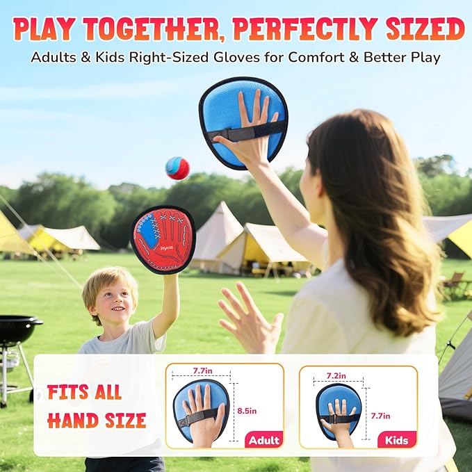 JoyCat Toss and Catch Ball Game, 2 Adult & 2 Kids Paddles Sticky Ball Set, Family Outdoor Catch Game for Beach, Backyard & Pool, Easter Basket Stuffer Gifts for Boys Girls Ages 3+