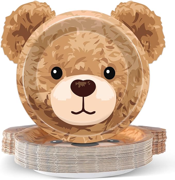 48PCS Bear Shaped Paper Plates Brown Bear Party Supplies We Can Bearly Wait Baby Shower Tableware Brown Theme Dessert Plates for Boys Girls Birthday Baby Shower Gender Reveal Party Decoration