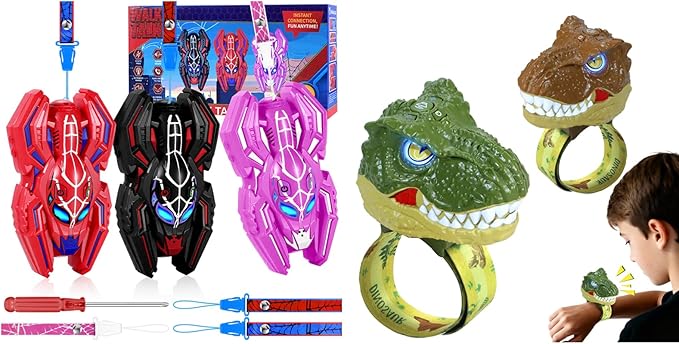 Vvinca Walkie Talkies for Kids 4 Pack, Spider&Dinosaur Toys for Kids 3-5 5-7 8-12 Adjustable Strap Long Range Outdoor Camping Toys Boys Christmas Birthday Gifts
