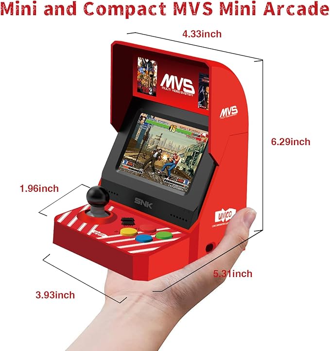 UNICO MVS Mini Arcade and 2 Red Gamepads Combo, Including Pre-Loaded 45 SNK Retro Games