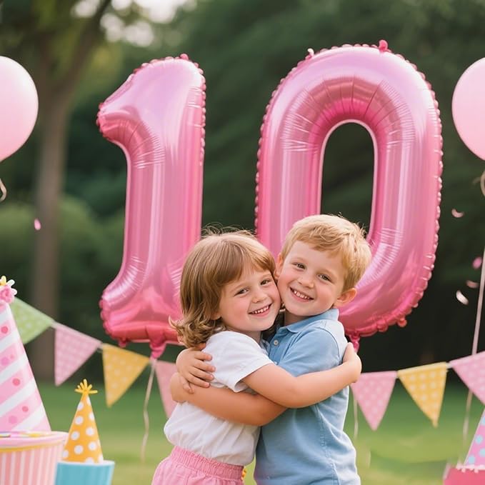 40 Inch Pink Number 10 Digital Balloon,Jumbo Mylar Foil Helium Balloon for 10 Balloons for Birthday Party,Wedding Anniversary Party Decorations