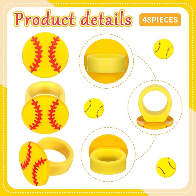 Honeydak 48 Pcs Softball Cupcake Rings Toppers Decoration Sport Ball Theme Cake Picks Softball Party Decoration Sport Cupcake Toppers Rings for Birthday Party Supplies