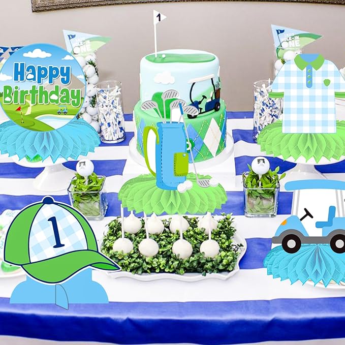 Golf Hole in One Birthday Honeycomb Centerpieces 12PCS Golf 1st Birthday Decorations Golf Themed Party Table Centerpieces Golf First Birthday Party Supplies for 1 Year Old Boys Baby Shower Decor
