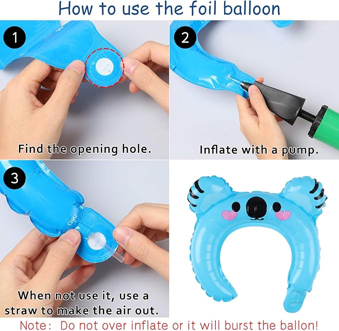 MALLMALL6 100p Zoo Animal Inflatable Headbands Wildlife Balloon Hair Hoop Include Forest Safari Farm Animals Jungle Theme Birthday Party Supplies with Animal Stickers Party Favors Costumes for Kids