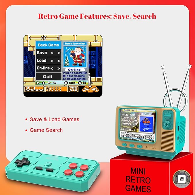Retro Game Console - JALECO + 168 Classic Games, 2.4G Wireless 2-Player, 3.0 Inch IPS Screen, TF Card Expansion, Great for Kids
