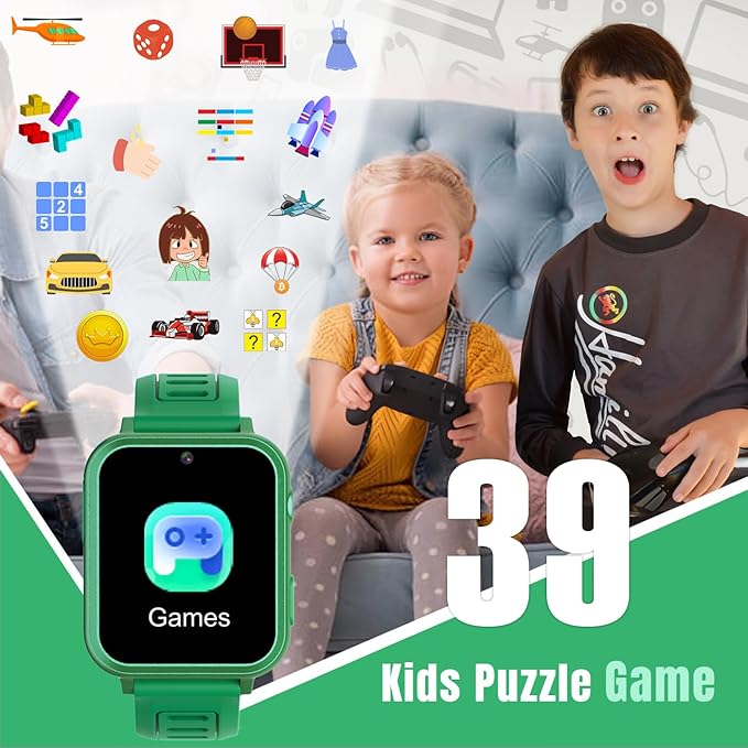 Kids Game Smart Watch Boys with 39 Puzzle Games Camera Video Player Pedometer Alarm Clock Calculator Flashlight 12/24 hr HD Touch Screen Kids Watches Toys for 7 8 9 10 11 12 Year Old Boys