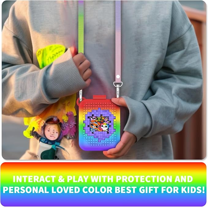 Soft Silicone Case for Bitzee Interactive Toy Digital Pet, Shockproof and Protective Carrying Case for Bitzee Interactive Electronic Pets with Lanyard (Rainbow)