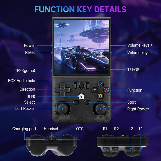 R36MAX Retro Handheld Game Console, 4.0 inch IPS HD Screen Retro Game Console with 4000mAh Battery, Portable Video Gaming Console with 64GB TF Card, Open Source Linux System, Support 30+ Emulators