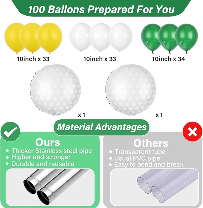 2 Sets Golf Ball Balloon Column Stand Kit with 102 Balloons Sport Themed 5.57ft Adjustable Balloon Tower Stand with Bases Golf Ball Balloons Arch Column for Men Retirement Birthday Party Supplies