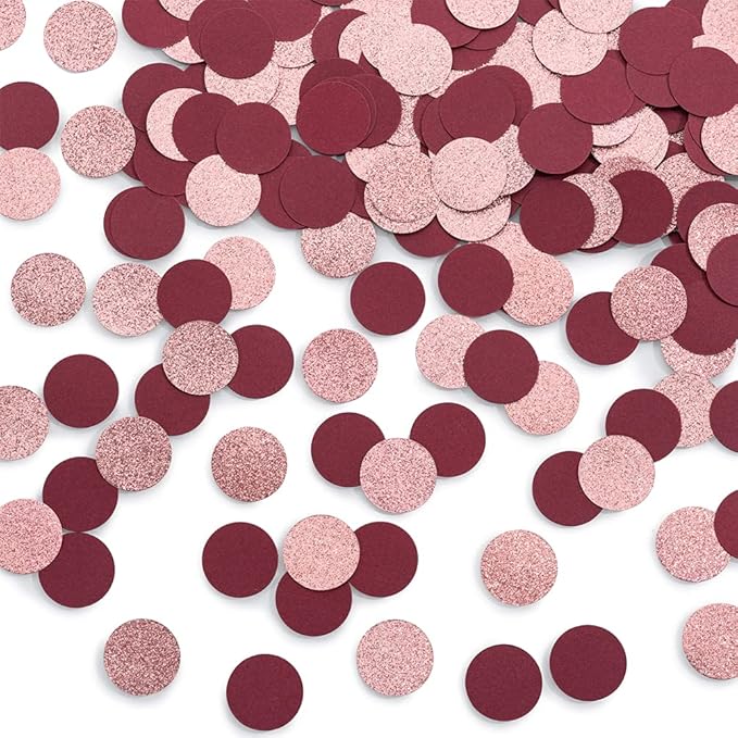 Glitter Confetti Table Decoration for Engagement Bridal Shower Baby Birthday Wedding Party,1.2 inch in Diameter(rose gold glitter,burgundy,200pc)