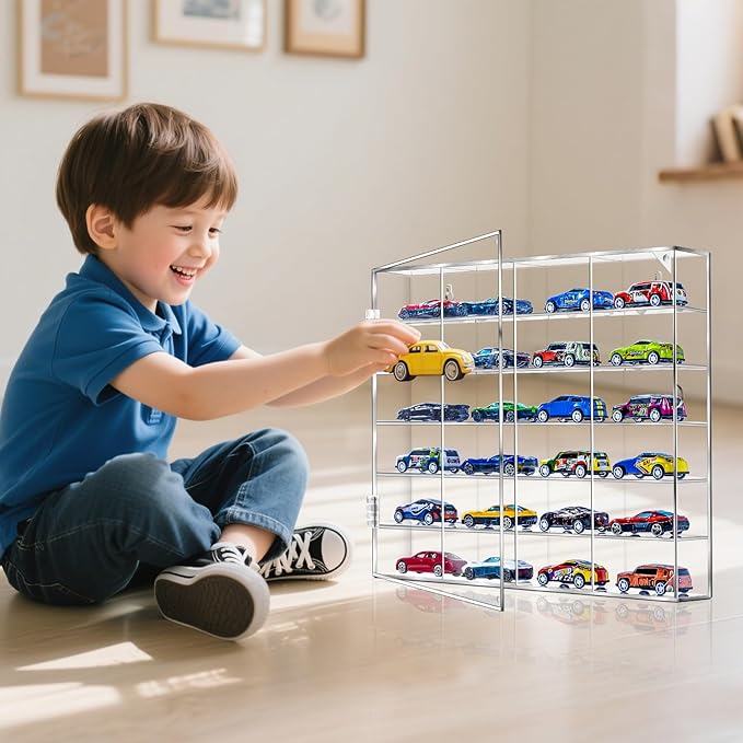 2 Pack Display Case for Hot Wheels - Acrylic Showcase & Storage Organizer - No Assembly Required for NASCAR Matchbox, Collectible Cars & Model Vehicles
