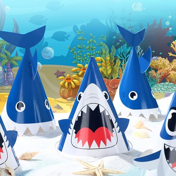 Chinco Shark Party Hats Shark Birthday Hat for Birthday Party Supplies and Decorations, 12. 7 x 7. 9 Inches, 3 Styles