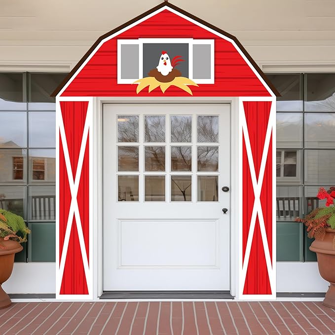 CHUNNIN Farm Animal Party Porch Banner - Farm Themed Party Door Decoration - Barn Door Banner Hanging Supplies - Barnyard Awning Backdrop for Animal Birthday Photo Booth Props