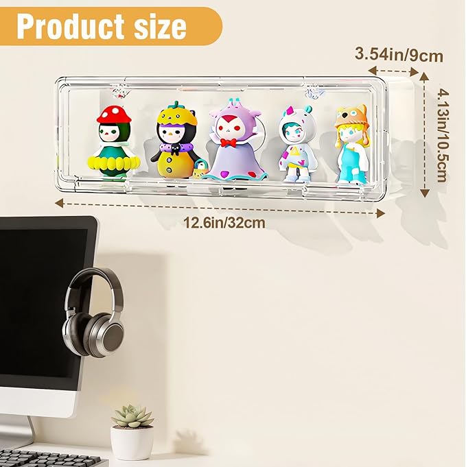 Wall-Mounted Clear Display Case for Figures, Acrylic Storage Organizers Box with Magnetic Door, Wall Dustproof Showcase for Collectibles Action Figure(1, Small-Wide)